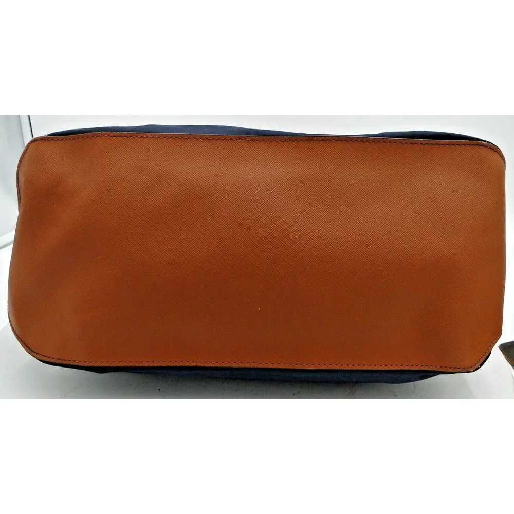 Michael Kors Kempton Nylon Satchel Tote Purse Shoulder Bag in‎ Navy and Brown